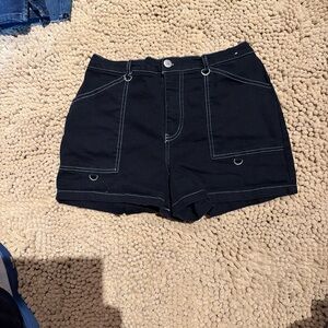 Rachel Paige Size M Shorts Black W/ White Stitching Elastic Waist Pockets